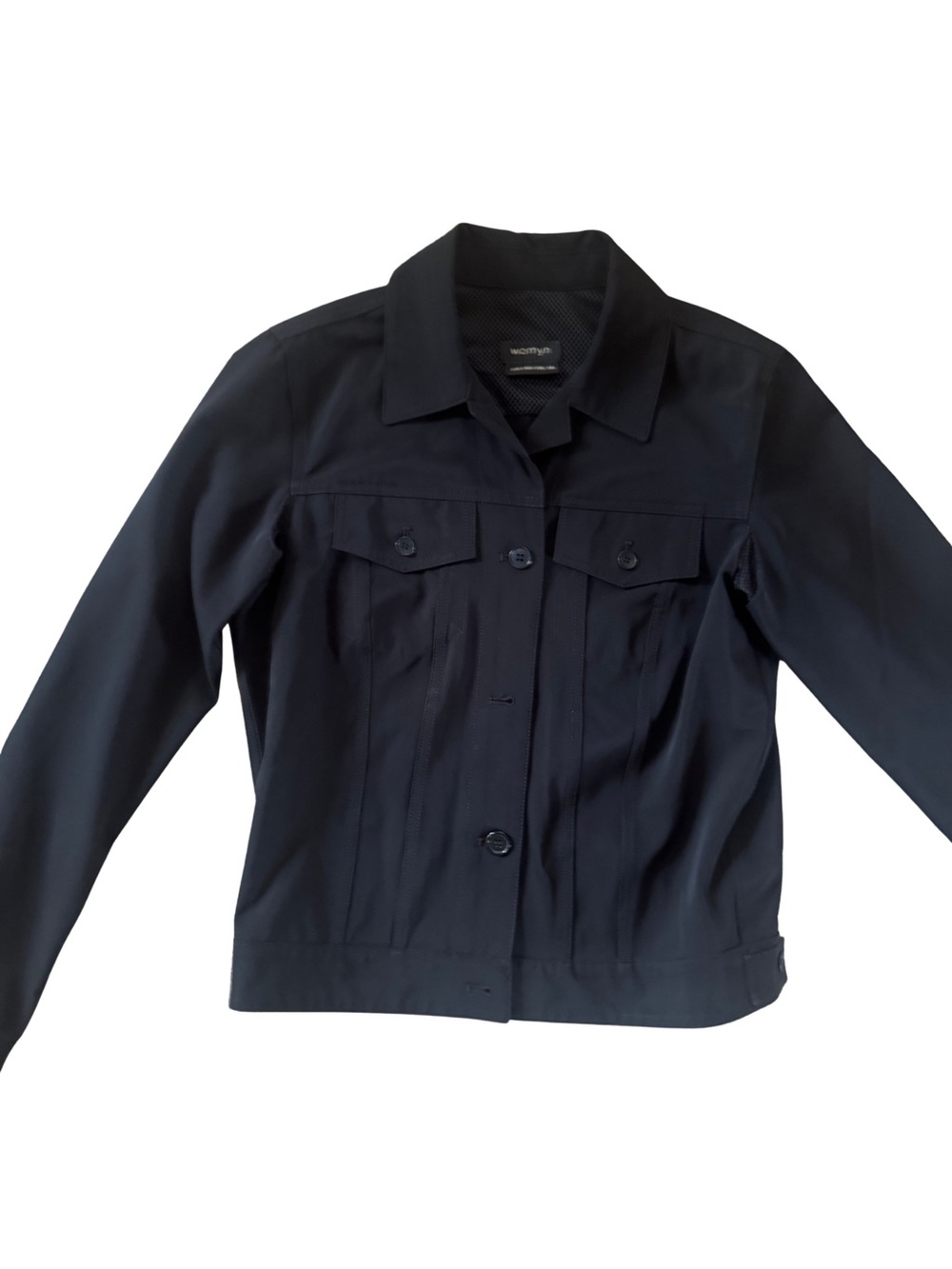 Womyn Black Button-Front Trucker Jacket